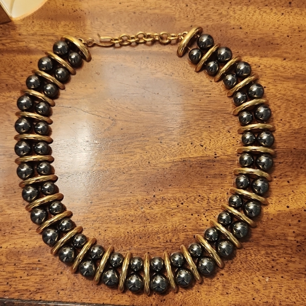 Vintage statement necklace two-tone metal
